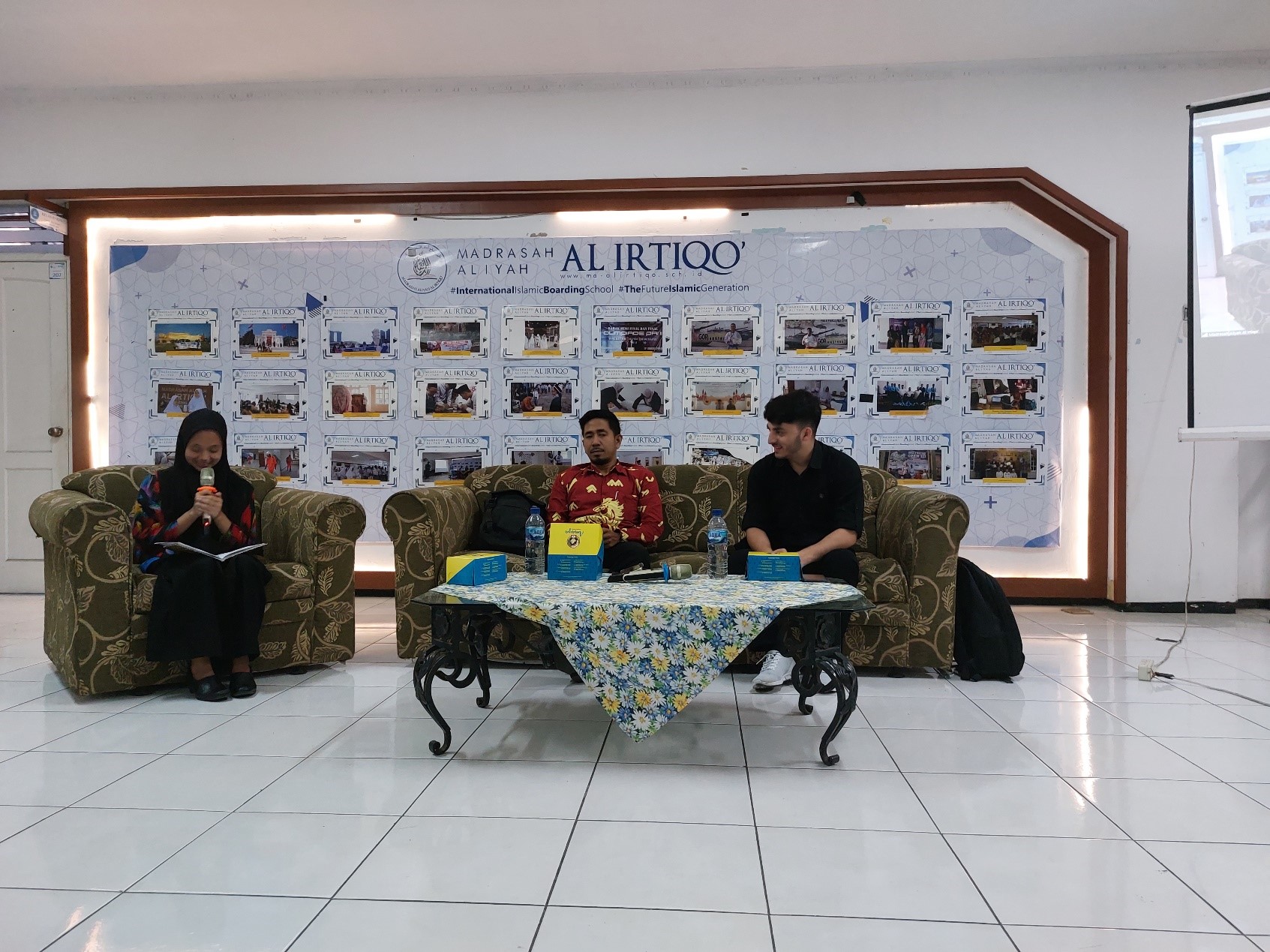 Sitting on the right is Mr. Ahmad Fayyaz, the keynote speaker of GTP from Afghanistan, and on the center is Mr. Alamsyah, M.Pd, the principal of MA Al Irtiqo’.